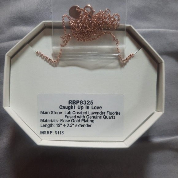 Purple Necklace with Rectangular Pendant and Delicate Chain - Picture 2 of 2